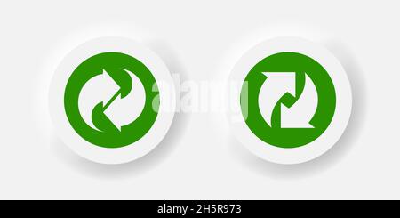 Freccia ruota icona di aggiornamento vettoriale pulsante stile pneumorfismo, loop di rotazione pulsanti con simbolo verde. Illustrazione Vettoriale
