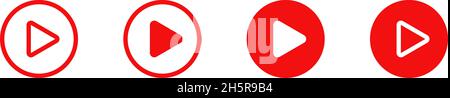 pulsante imposta per riprodurre icone rosse in stile piatto, vettoriale Illustrazione Vettoriale