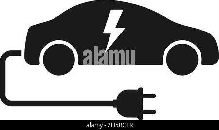 Icona moderna con auto elettrica. Icona piatta raffigurante un vettore isolato. Illustrazione Vettoriale