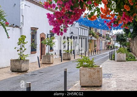 Strada a Ciudad Colonial, quartiere storico spagnolo nella città di Santo Domingo, Repubblica Dominicana, Hispaniola, grandi Antille, Caraibi Foto Stock