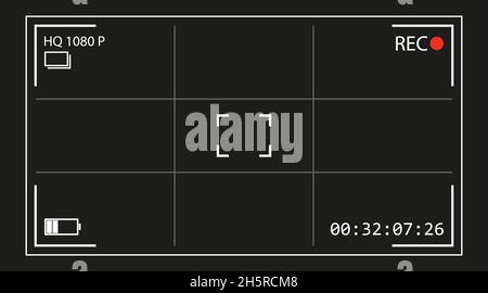 Immagine del filmato vettoriale dell'interfaccia della fotocamera. Modello vettoriale su bacground nero Illustrazione Vettoriale