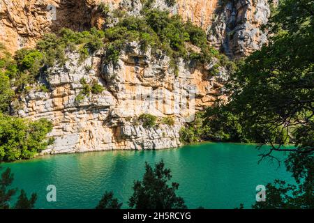 Sentier du garde Canal, Quinson, Verdon Lower Gorge, lago Sainte Croix, Provenza, Provence Alpes Côte d'Azur, Francia Foto Stock