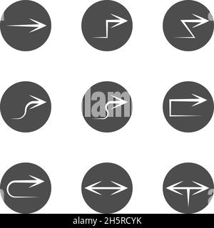 impostare le frecce in cerchi icone su sfondo bianco, illustrazione vettoriale Illustrazione Vettoriale