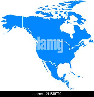 Nord America Blu su sfondo bianco. Arte vettoriale sfondo americano. Icona del vettore piatto. Illustrazione Vettoriale