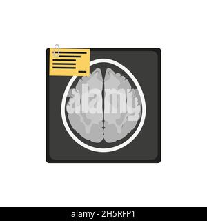 MRI del cervello. Icona piatta con cervello nero per disegno medico. Disegno di icone vettoriali Illustrazione Vettoriale