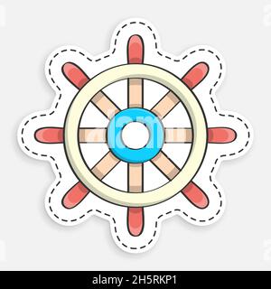 Icona cartoon di Doodle volante nave, barca da pesca. Gestione yacht in mare. Vettore isolato su sfondo bianco Illustrazione Vettoriale