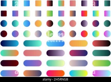 60 pulsante gradiente imposta icona isolata. Illustrazione del vettore Web Illustrazione Vettoriale