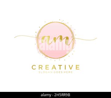 LOGO FEMMINILE AM. Utilizzabile per la natura, salone, centro benessere, cosmetici e loghi di bellezza. Elemento modello di disegno con logo a vettore piatto. Illustrazione Vettoriale