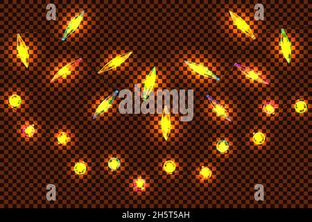Una serie di ghirlande festive con lampade a LED luminose. Per Natale, Capodanno, compleanno, festa. Su sfondo trasparente, illustrazione vettoriale. Illustrazione Vettoriale