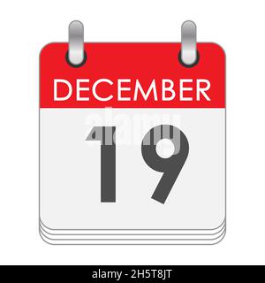 Dicembre 19. Una foglia del calendario flip con la data del 19 dicembre. Stile piatto. Illustrazione Vettoriale