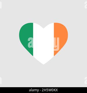 Bandiera dell'Irlanda nel cuore. Paese d'europa. Icona del vettore isolato in stile piatto Illustrazione Vettoriale