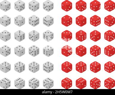 set di dadi per giocare a poker piatto isometria, vettore Illustrazione Vettoriale