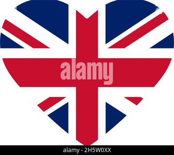 Bandiera del Regno Unito nel cuore. Paese d'europa. Icona del vettore isolato in stile piatto Illustrazione Vettoriale