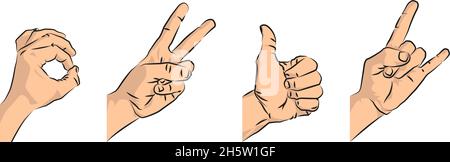 mani in stile cartoon pop art Illustrazione Vettoriale