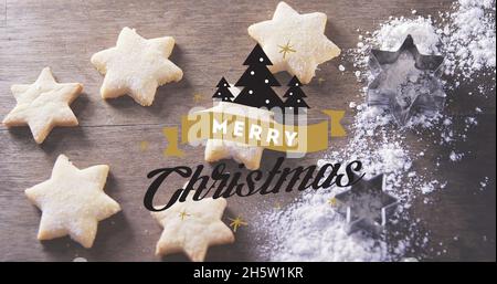 Immagine del testo di buon natale sui cookie Foto Stock