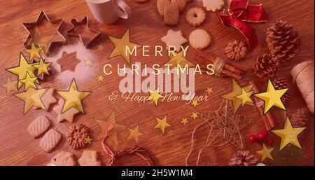 Immagine di buon testo di natale sulle decorazioni Foto Stock