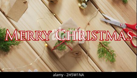 Immagine del testo di buon natale sopra la casella Foto Stock