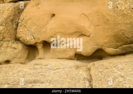 Hoodoos di arenaria, scrivendo su Stone Provincial Park, Alberta, Canada Foto Stock