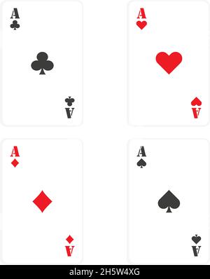 quattro assi carte da poker in stile piatto, vettore Illustrazione Vettoriale