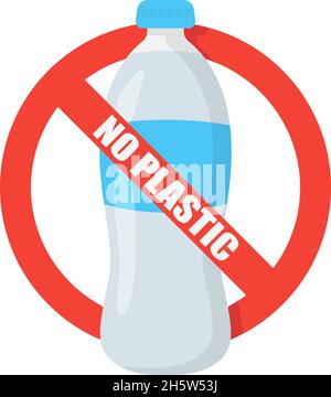 nessun segno di plastica, bottiglia e divieto in piano Illustrazione Vettoriale