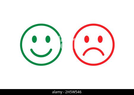 Moderno sorriso emoji. Felice, neutrale e triste infelice. Emoticon set icone, felice, neutrale, infelice triste. Colore verde, giallo e rosso. Foto Stock