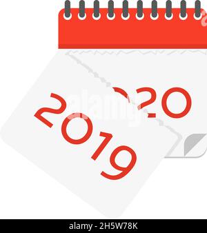 2020 calendario strappare foglio 2019 icona a colori in piatto Illustrazione Vettoriale