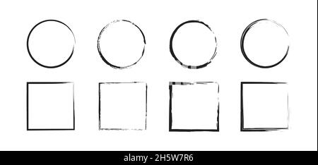 Telaio pennello art line. Sfondo rotondo e quadrato. Illustrazione astratta del vettore nero. Illustrazione Vettoriale