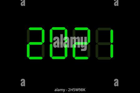 testo del nuovo anno 2021 in caratteri digitali. Icona di visualizzazione vettoriale su sfondo nero, illustrazione Illustrazione Vettoriale