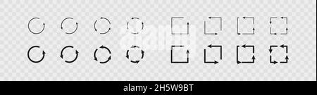 Insieme di icone a freccia in un cerchio e in un quadrato. Vettore su sfondo trasparente, illustrazione Illustrazione Vettoriale