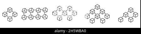Serie di icone blockchain. Simboli della catena di blocco della valuta Crypto. Illustrazione vettoriale Illustrazione Vettoriale