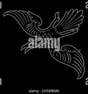 Vecchio design scandinavo. Raven stilizzato in stile celtico scandinavo Illustrazione Vettoriale