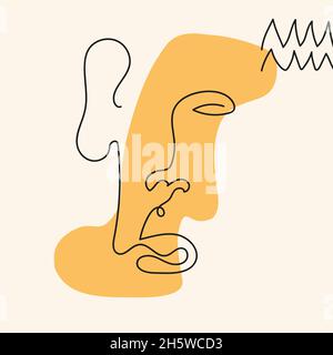 Volto con forma astratta, linee, zigzag in linea arte stile sono isolati. Illustrazione Vettoriale