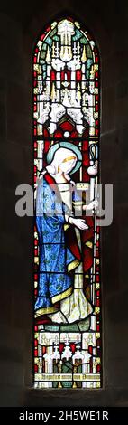 Una vetrata di Lavers, Barraud & Westlake, raffigurante il Magnificat, St Mary & la Santa Croce, Alderminster, Warwickshire Foto Stock