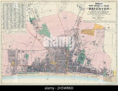 Mappa di Brighton e parti adiacenti di Hove. Mappa storica della strada, Brighton, Inghilterra, Regno Unito. NUOVO PIANO DI ORDIGNO DI BRIGHTON. GW. Bacon (nato US 1830, morto UK 1922) è stato un prolifico editore di libri e mappe di Londra, attivo dalla metà alla fine del XIX secolo. Bacon's soda G.W. Bacon and Co. Ha prodotto un'ampia varietà di mappe e guide. Foto Stock