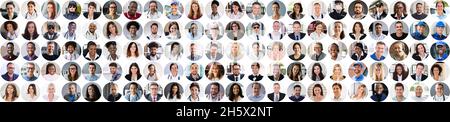 Collage di faccia della testa della gente. Diversi ritratti avatar Foto Stock