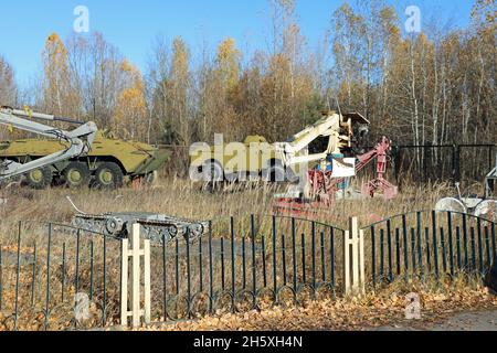 Reliquie radioattive al Museo all'aperto di Chernobyl Foto Stock