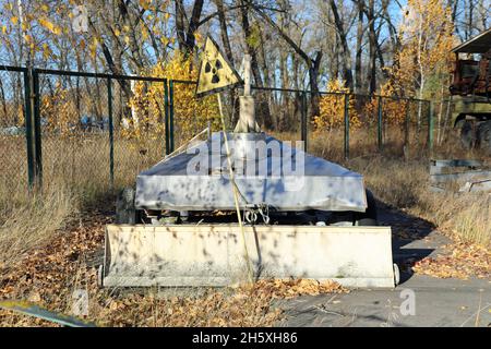 Reliquie radioattive al Museo all'aperto di Chernobyl Foto Stock