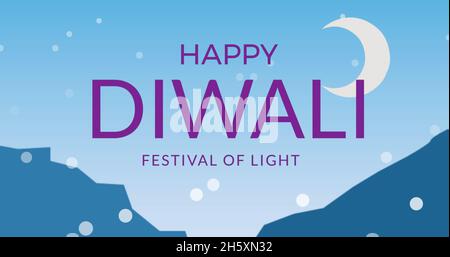 Immagine del testo di Happy diwali su punti luminosi su sfondo blu Foto Stock