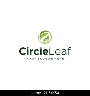 Minimalista CircleLeaf foglie piante logo design Illustrazione Vettoriale