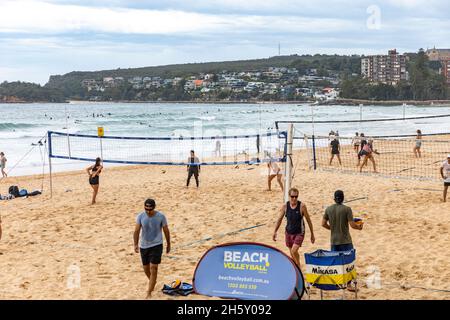 Beach volley aperto al pubblico su Manly Beach a Sydney, Australia Foto Stock