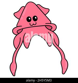 polpo rosa carino con tentacoli lunghi Illustrazione Vettoriale