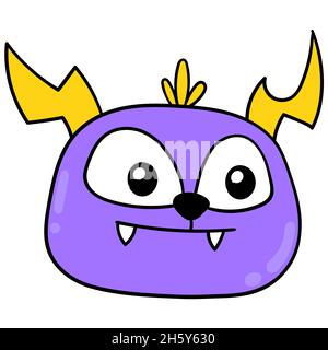 carino testa di mostro viola con ventola Illustrazione Vettoriale