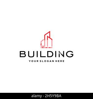 Edificio minimalista immobiliare città logo design Illustrazione Vettoriale