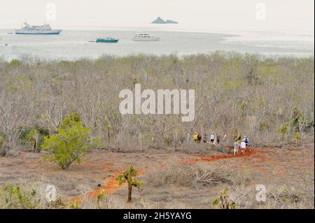 Escursionisti sul sentiero Dragon Hill, Galapagos Islands National Park, Santa Cruz is., Dragon Hill, Ecuador Foto Stock