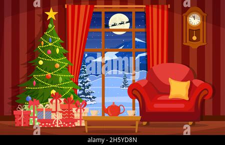 Accogliente interno del soggiorno con finestra, Illustrazione Vettoriale