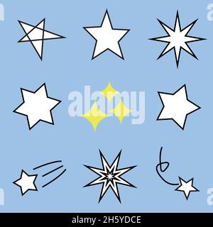 Collezione di icone stellari di varie forme. Può essere usato come decorazione in varie situazioni. Illustrazione Vettoriale