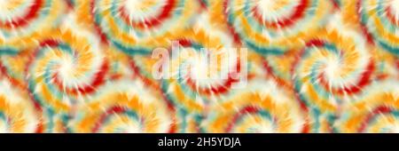 Design e stampa di superfici con motivo a border tie dye anni '70 senza cuciture Foto Stock