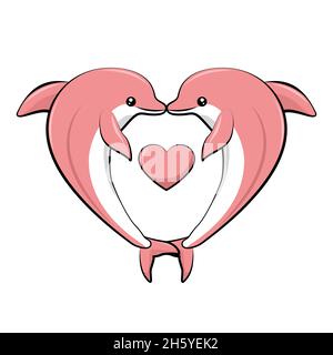 Dolphin card a forma di cuore per le valentine Illustrazione Vettoriale