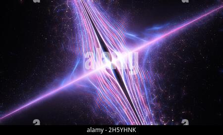 Teoria delle stringhe quantistiche colorate, sfondo astratto generato dal computer, rendering 3D Foto Stock
