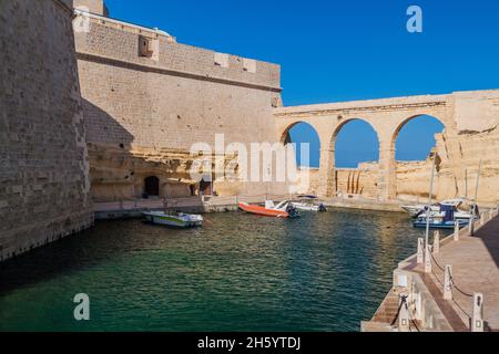 Forte Sant'Angelo nella città di Birgu, Malta Foto Stock